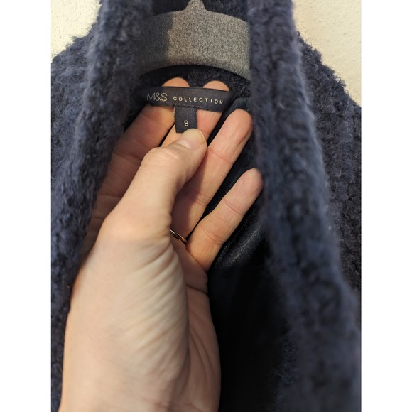 Marks & Spencer Bouclé Textured Teddy Coat Women Navy Blue - Picture 4 of 10